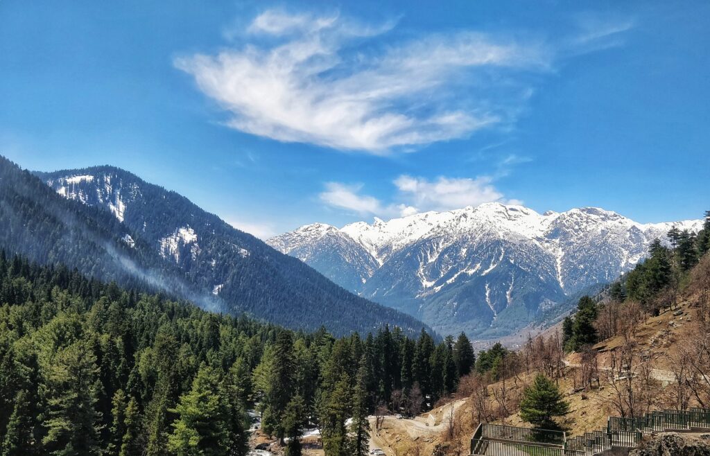mountains, valley, trees, forest, snow-capped, mountain range, landscape, sky, clouds, scenery, scenic, nature, kashmir, kashmir, kashmir, kashmir, kashmir, kashmir